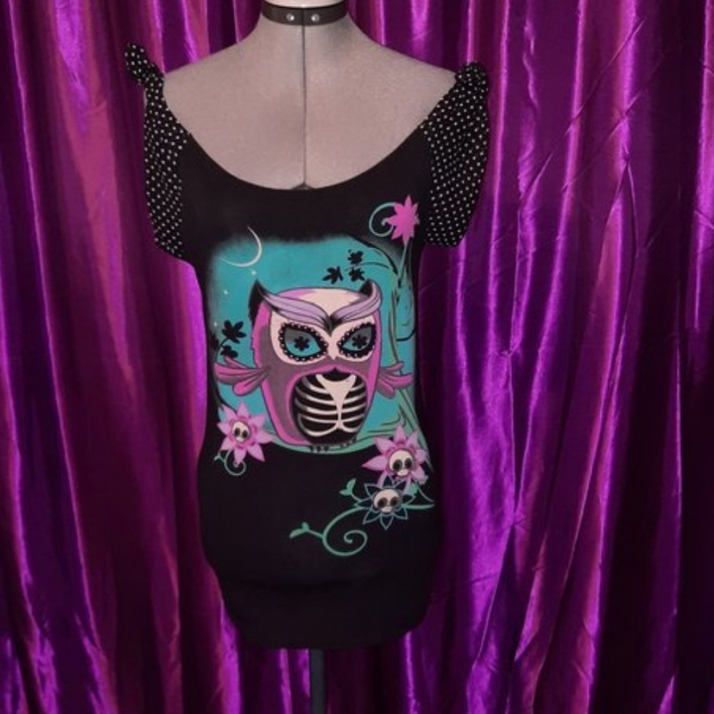 Very Rare Too Fast Brand Owl Top With Tie Shoulder